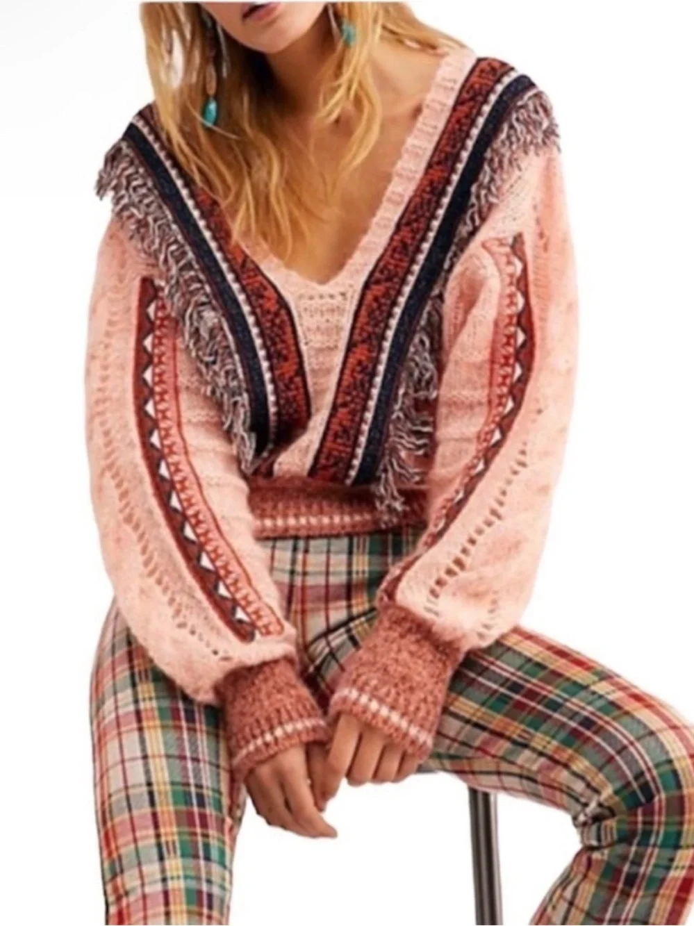 Free People Fringe Passion Fruit Alpaca Sweater Mohair Fringe